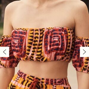 João Incerti for Anthropologie The Cecy top Vibrant Off-Shoulder Crop Top